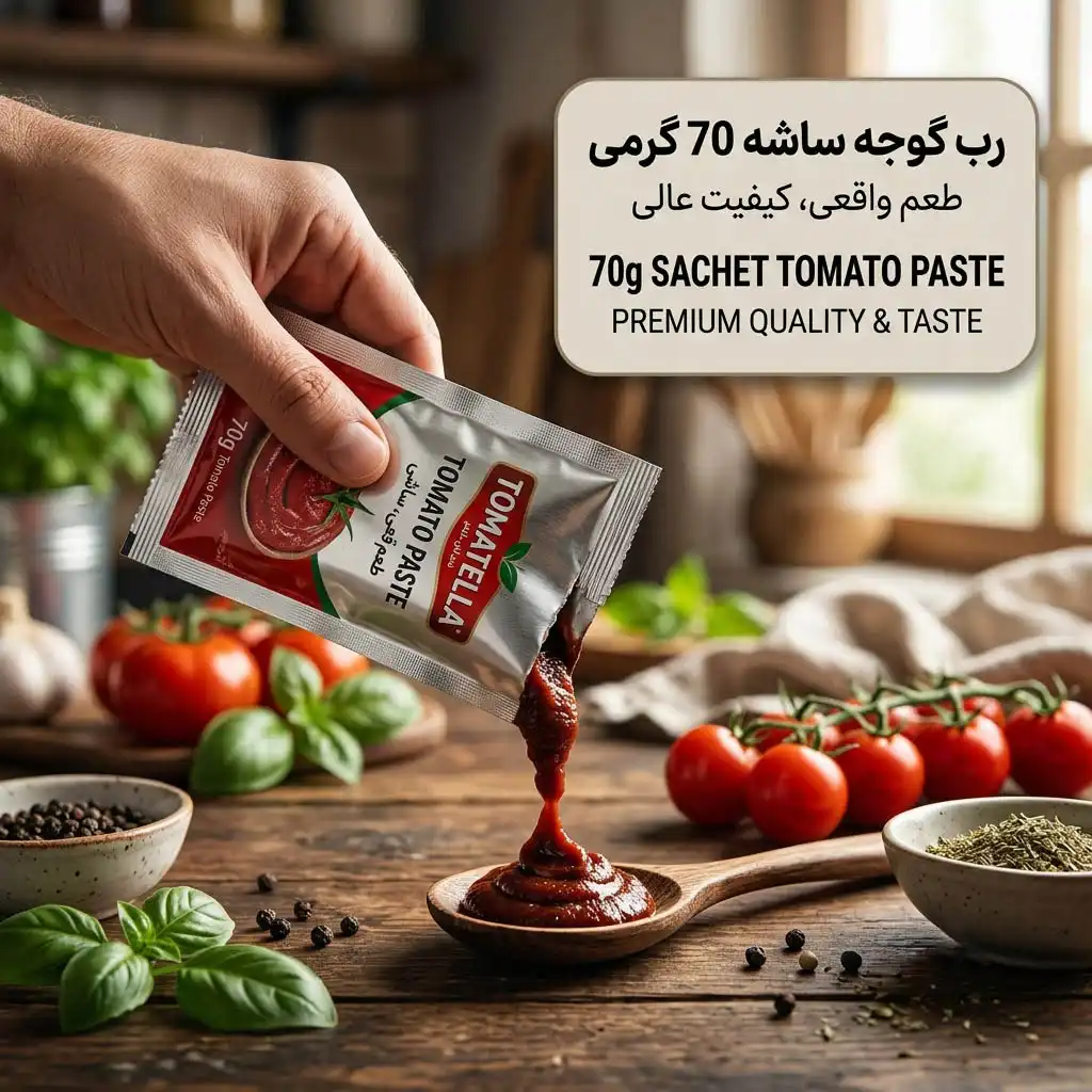 بهترین کارخانه تولید رب گوجه تک نفره (ساشه 70 گرمی) صادراتی بهترین کارخانه تولید رب گوجه تک نفره (ساشه 70 گرمی) صادراتی
